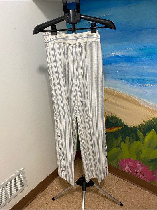Aqua Pants - Aqua Blue & White Striped Linen-Rayon Pants